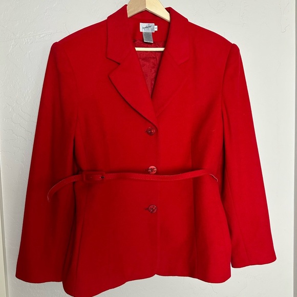 Jacqueline Ferrar Women Vintage Red Cashmere & Wool Blend Blazer with Belt Sz.16 - Picture 13 of 13